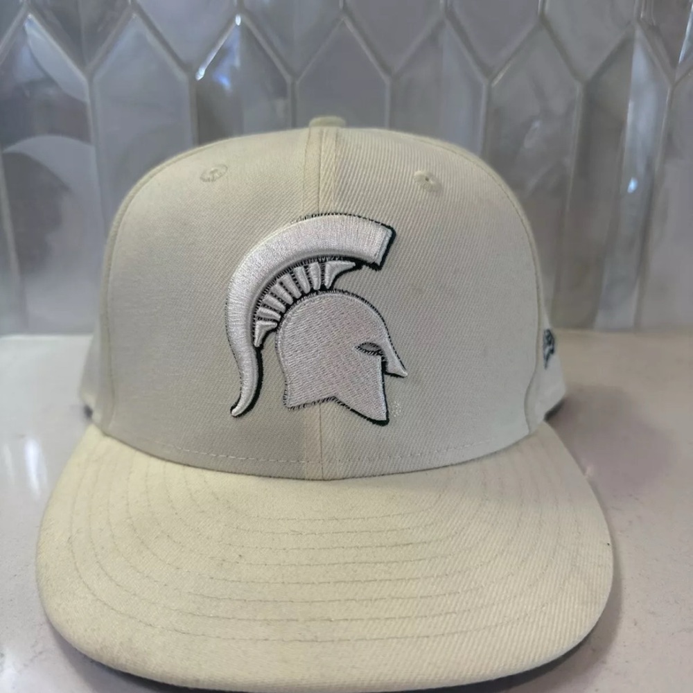 New Era Michigan State Hat Men’s 7 1/2  Spartans 59 Fifty  White Fitted Cap Logo